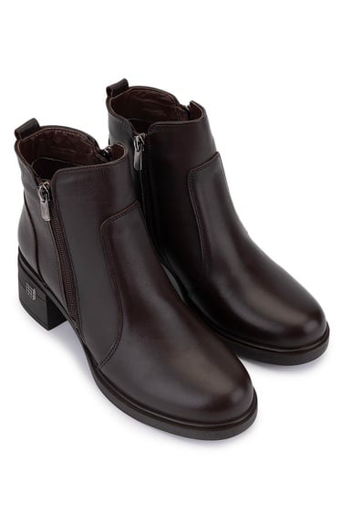  Tamer Tanca Kadın Hakiki Deri Kahverengi Topuklu Bot