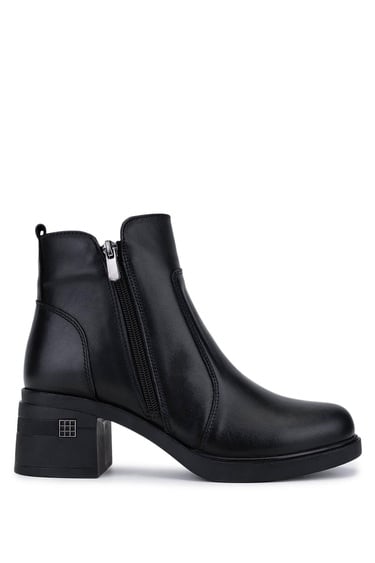  Tamer Tanca Kadın Hakiki Deri Siyah Deri Topuklu Bot