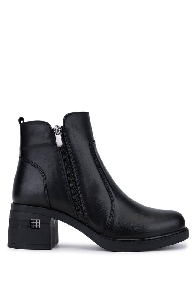  Tamer Tanca Kadın Hakiki Deri Siyah Deri Topuklu Bot