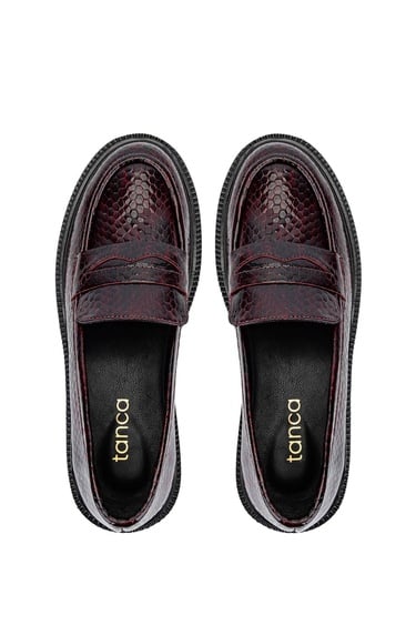  Tamer Tanca Kadın Hakiki Deri Bordo Loafer Ayakkabı