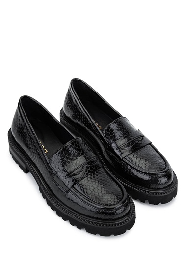  Tamer Tanca Kadın Hakiki Deri Siyah Loafer Ayakkabı