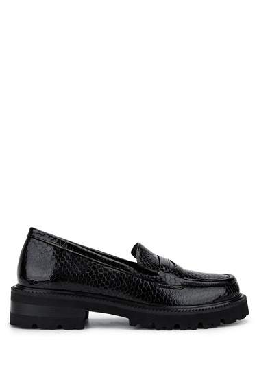  Tamer Tanca Kadın Hakiki Deri Siyah Loafer Ayakkabı