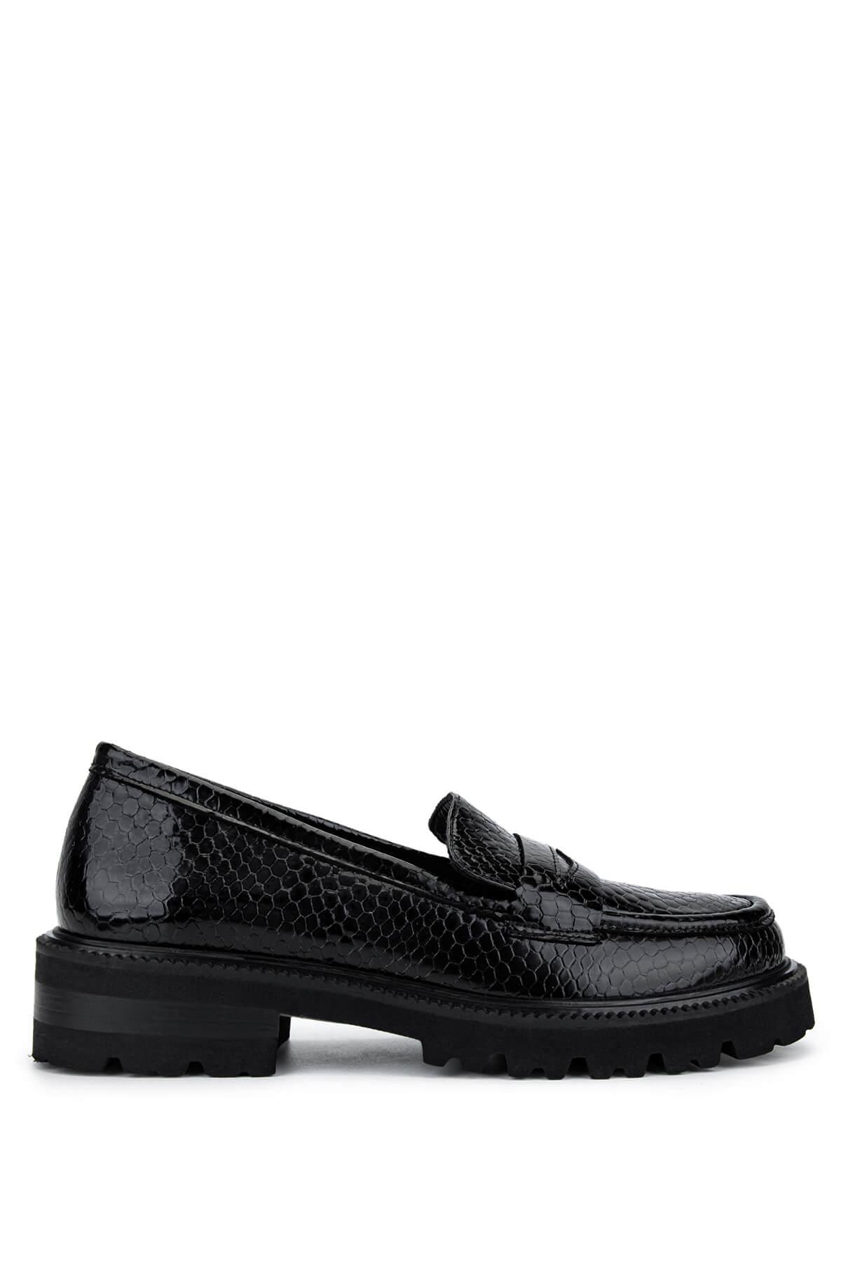  Tamer Tanca Kadın Hakiki Deri Siyah Loafer Ayakkabı