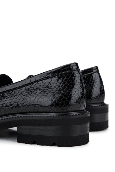  Tamer Tanca Kadın Hakiki Deri Siyah Loafer Ayakkabı