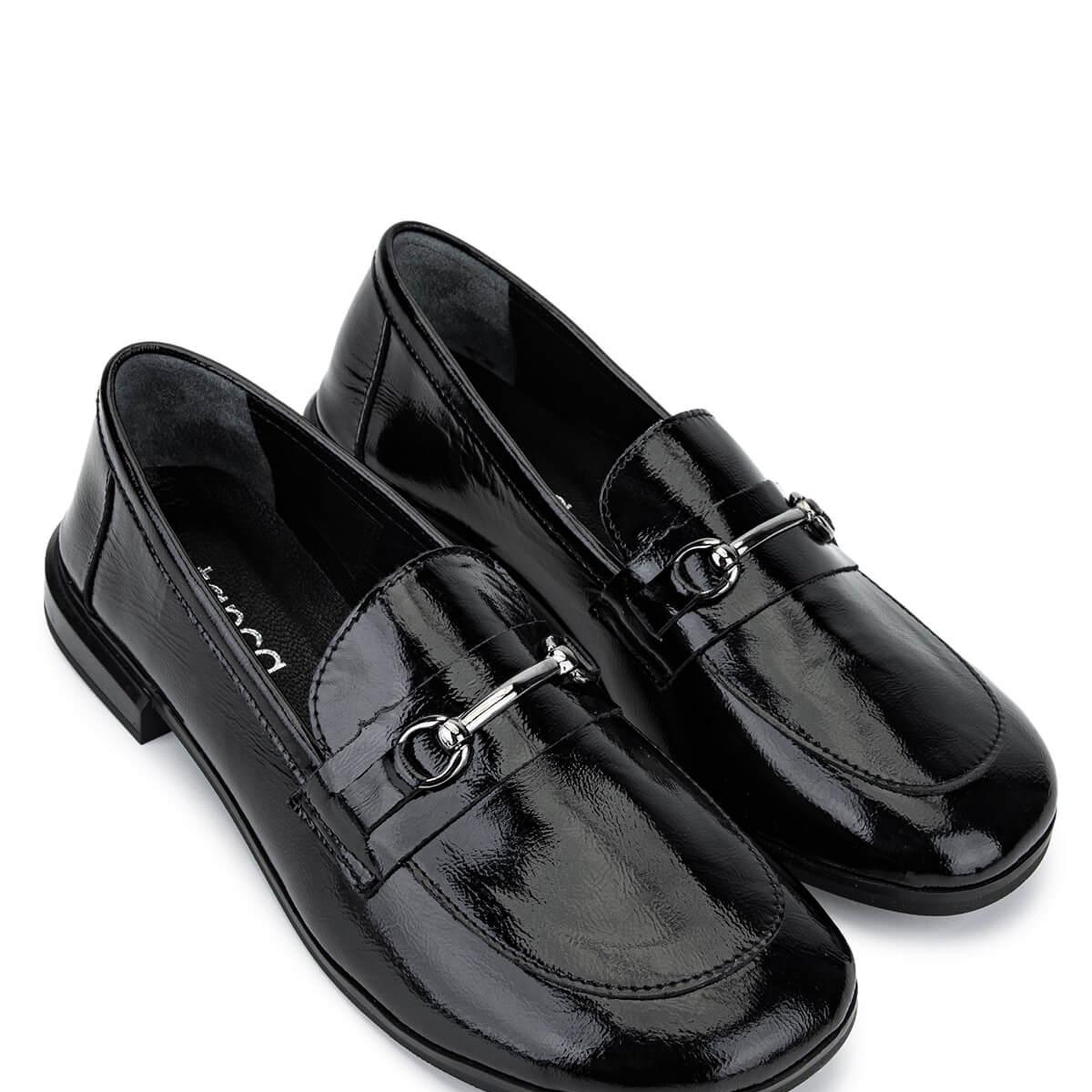 Tamer Tanca Kadın Hakiki Deri Siyah Rugan Loafer Ayakkabı