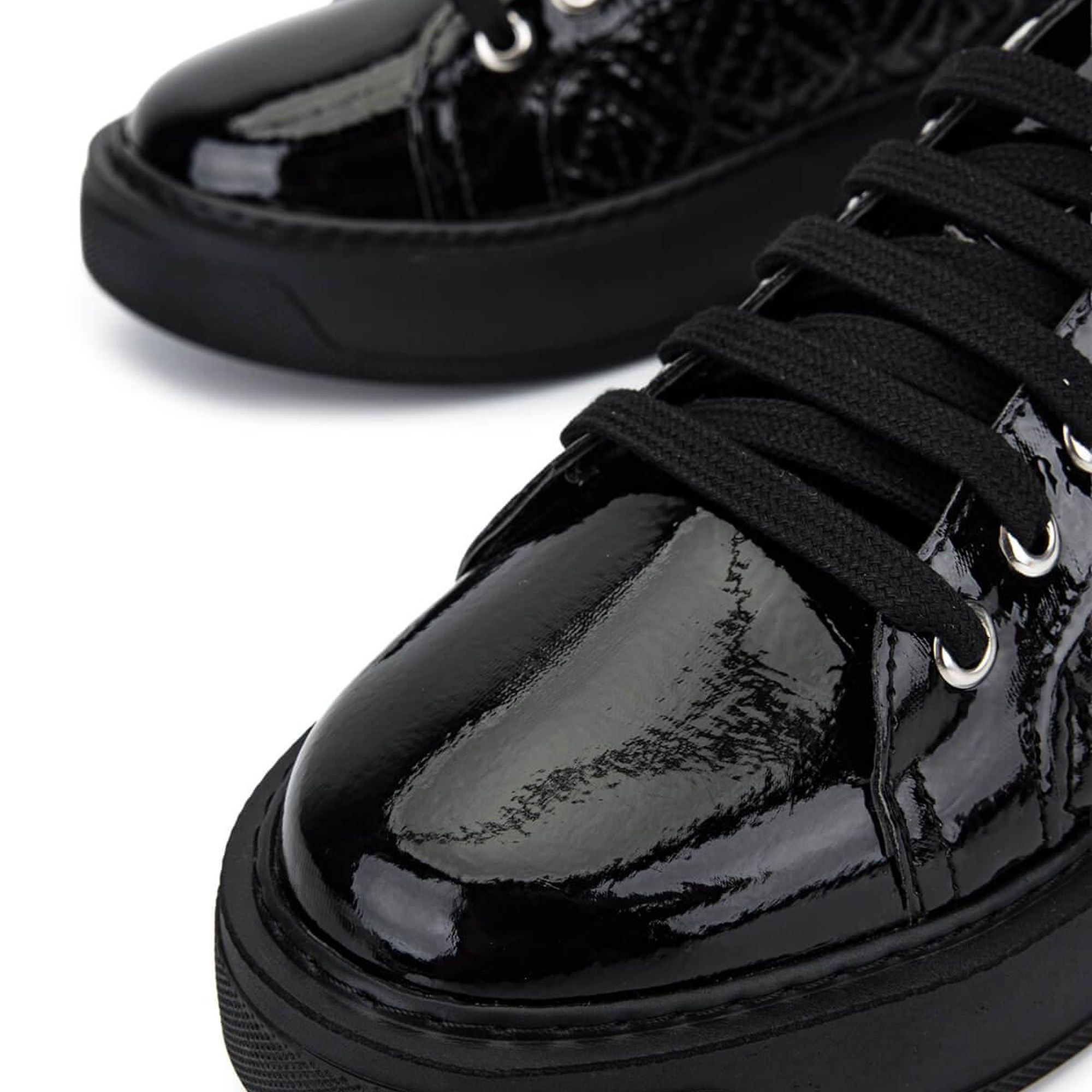 Tamer Tanca Kadın Suni Deri Siyah Rugan Sneakers & Spor Ayakkabı