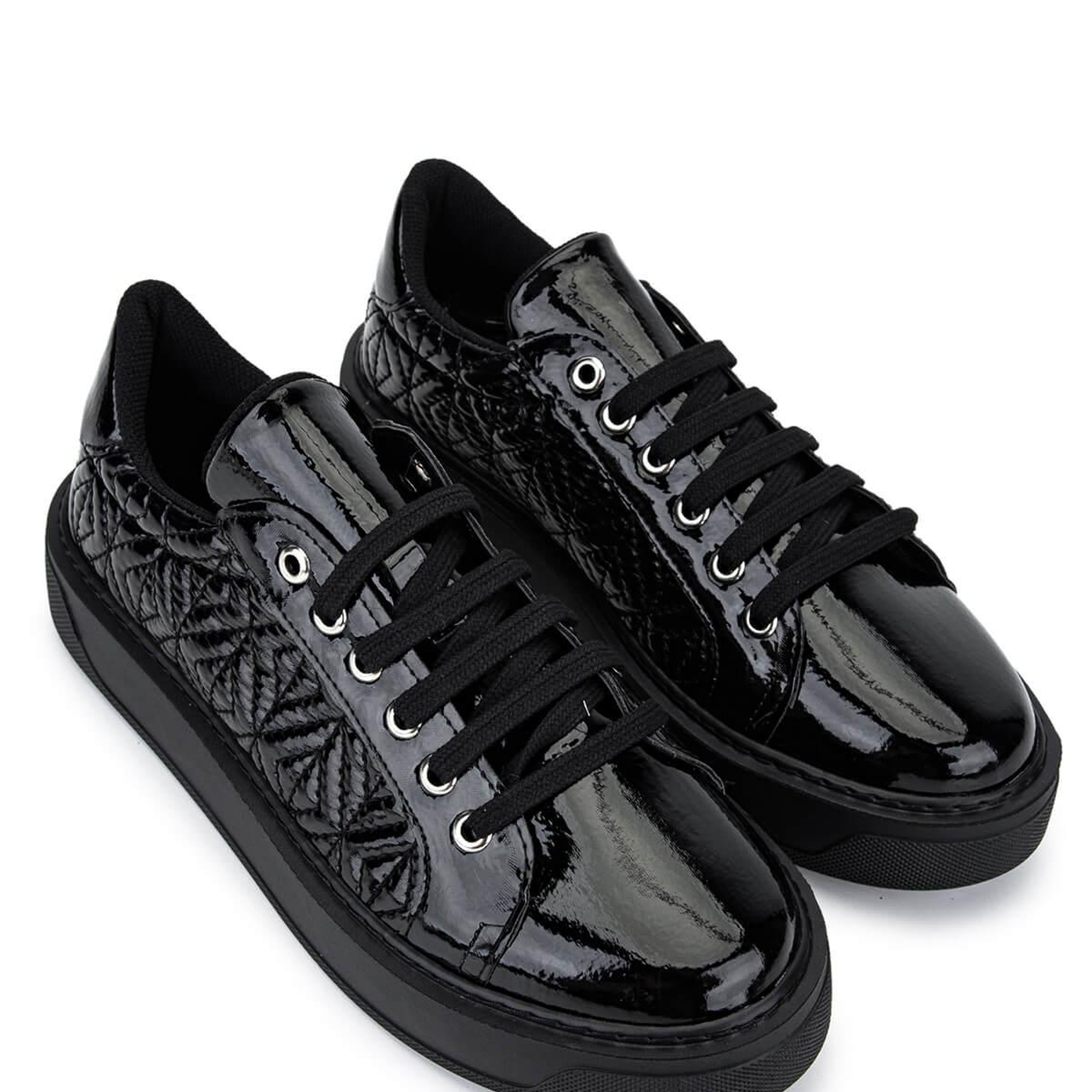 Tamer Tanca Kadın Suni Deri Siyah Rugan Sneakers & Spor Ayakkabı