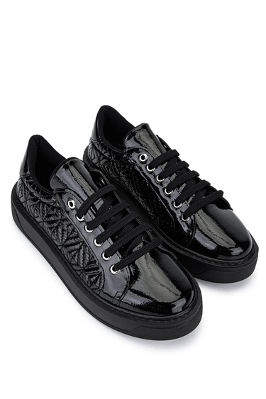  Tamer Tanca Kadın Suni Deri Siyah Rugan Sneakers & Spor Ayakkabı