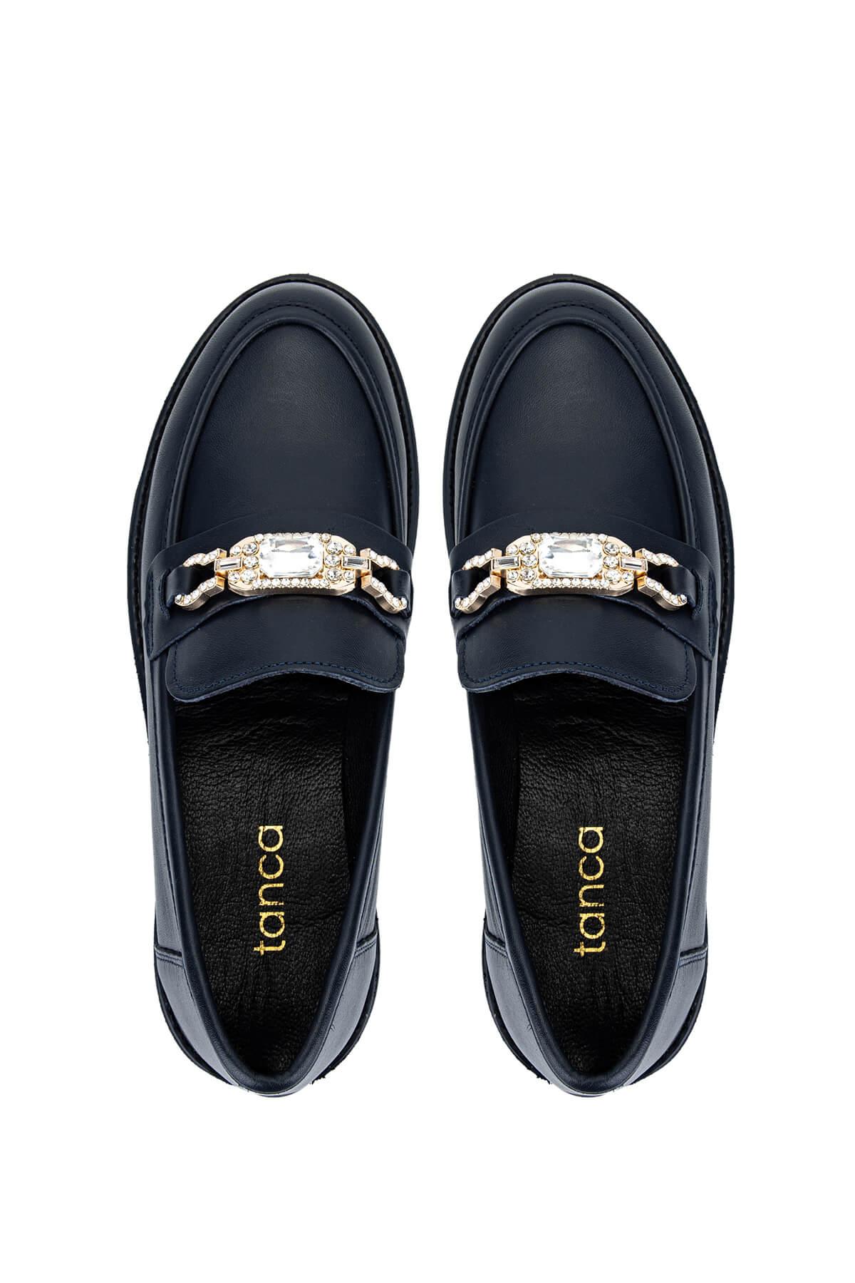 Tamer Tanca Kadın Hakiki Deri Lacivert Loafer Ayakkabı