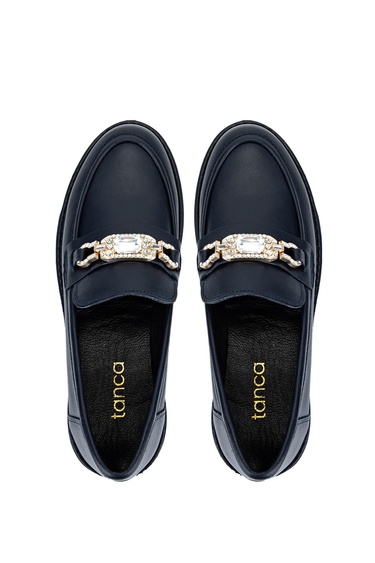  Tamer Tanca Kadın Hakiki Deri Lacivert Loafer Ayakkabı