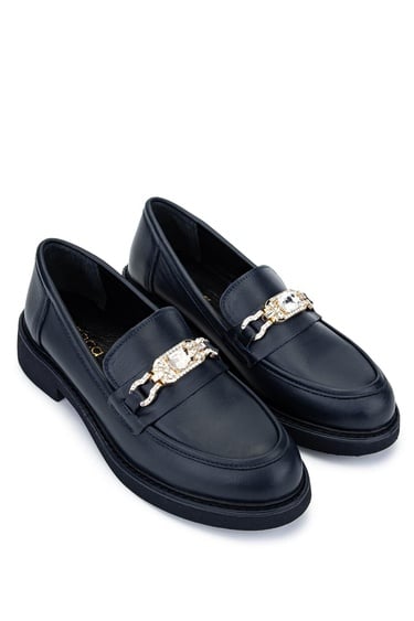  Tamer Tanca Kadın Hakiki Deri Lacivert Loafer Ayakkabı