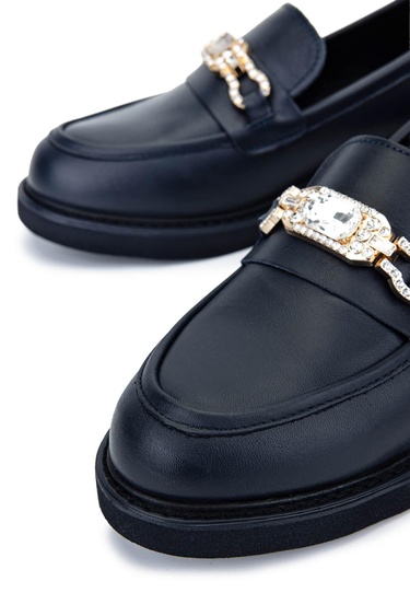  Tamer Tanca Kadın Hakiki Deri Lacivert Loafer Ayakkabı