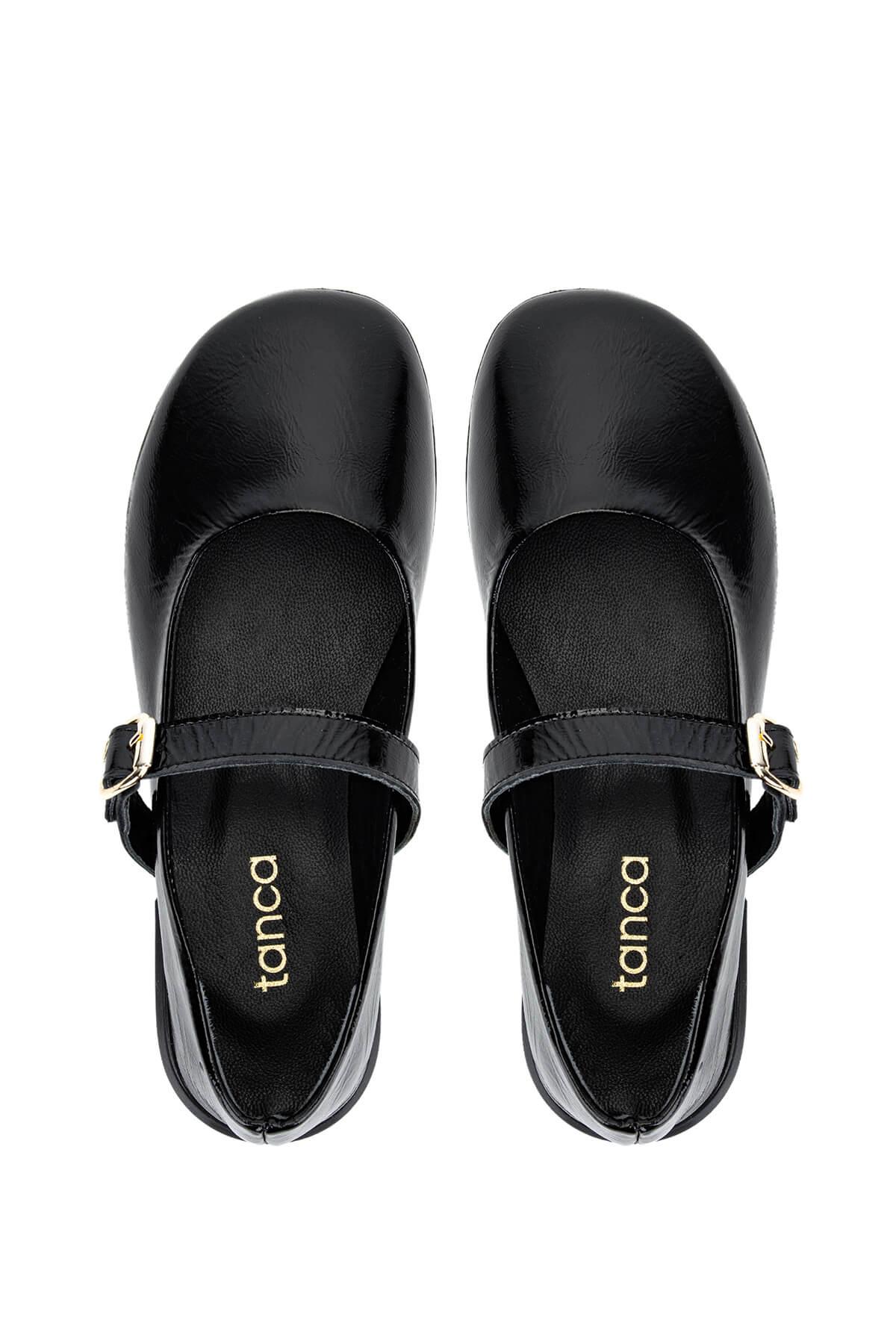 Tamer Tanca Kadın Hakiki Deri Siyah Rugan Casual Ayakkabı