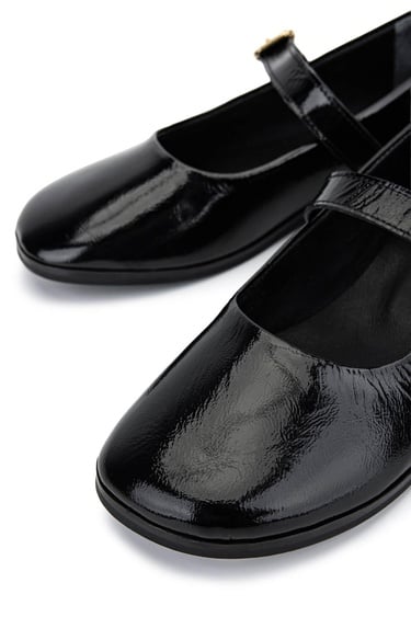  Tamer Tanca Kadın Hakiki Deri Siyah Rugan Casual Ayakkabı