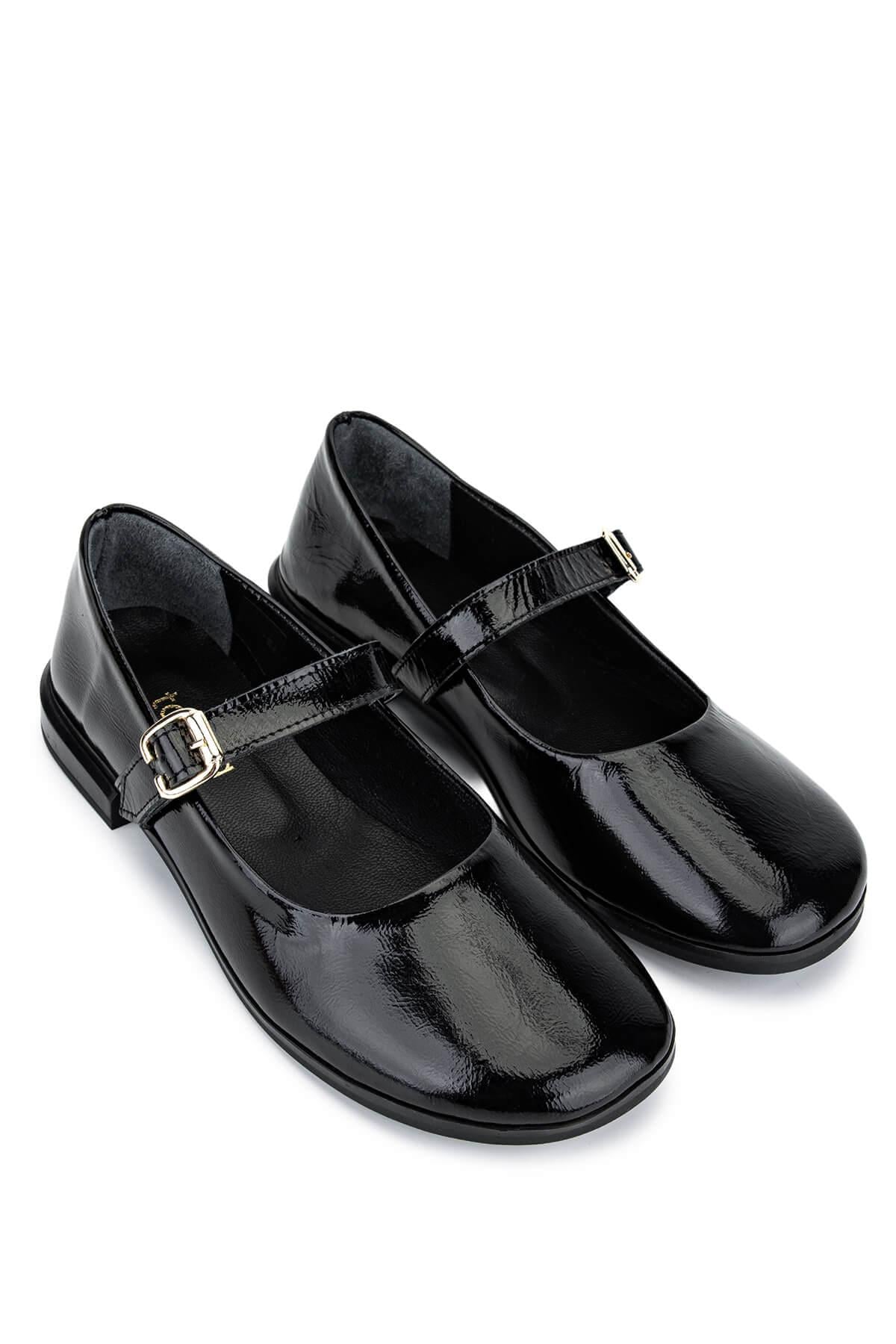 Tamer Tanca Kadın Hakiki Deri Siyah Rugan Casual Ayakkabı