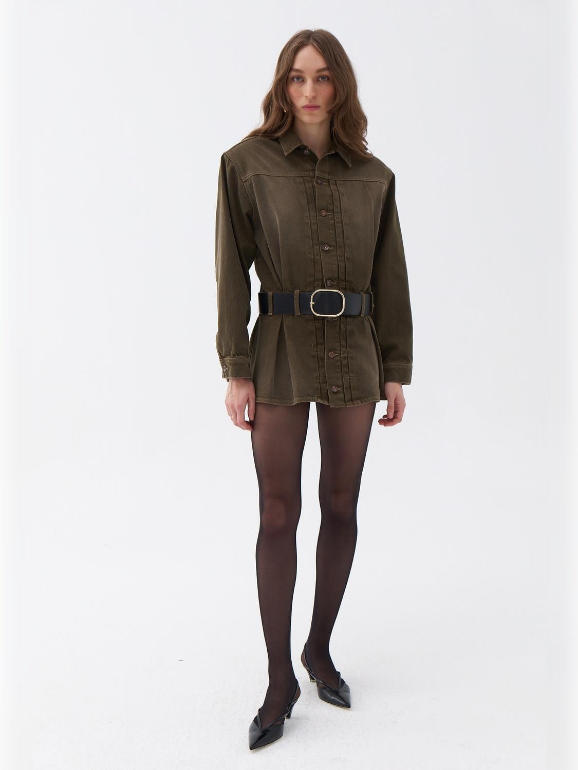  Gömlek Yaka Kemerli Mini Elbise