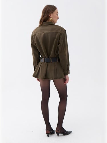  Gömlek Yaka Kemerli Mini Elbise