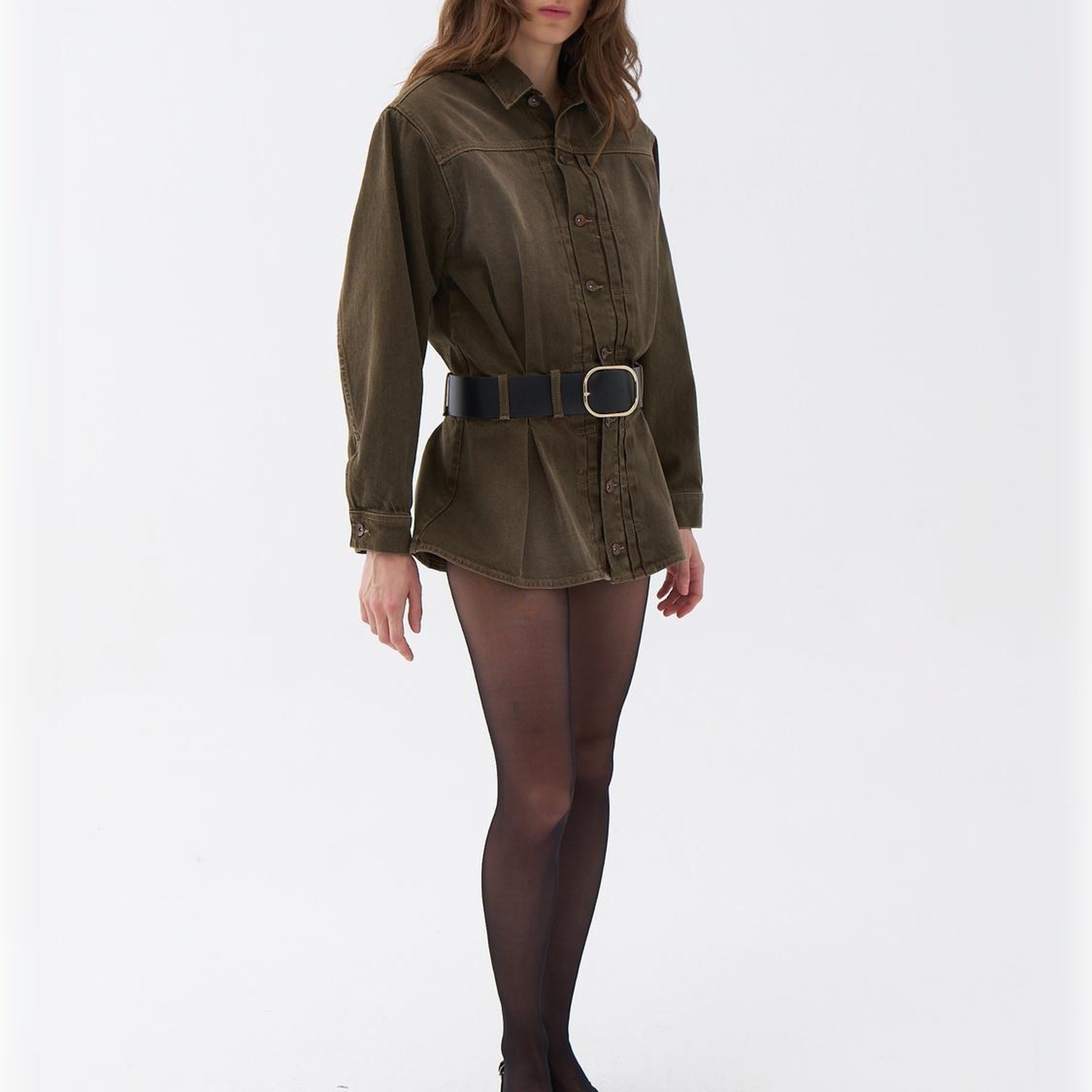 Gömlek Yaka Kemerli Mini Elbise