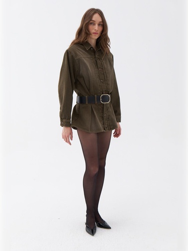  Gömlek Yaka Kemerli Mini Elbise