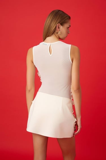  Fırfır Detaylı Tül Body