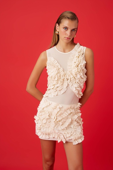  Fırfır Detaylı Tül Body