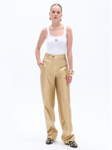  Yüksek Bel Suni Deri Pantolon