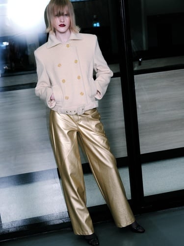  Yüksek Bel Suni Deri Pantolon