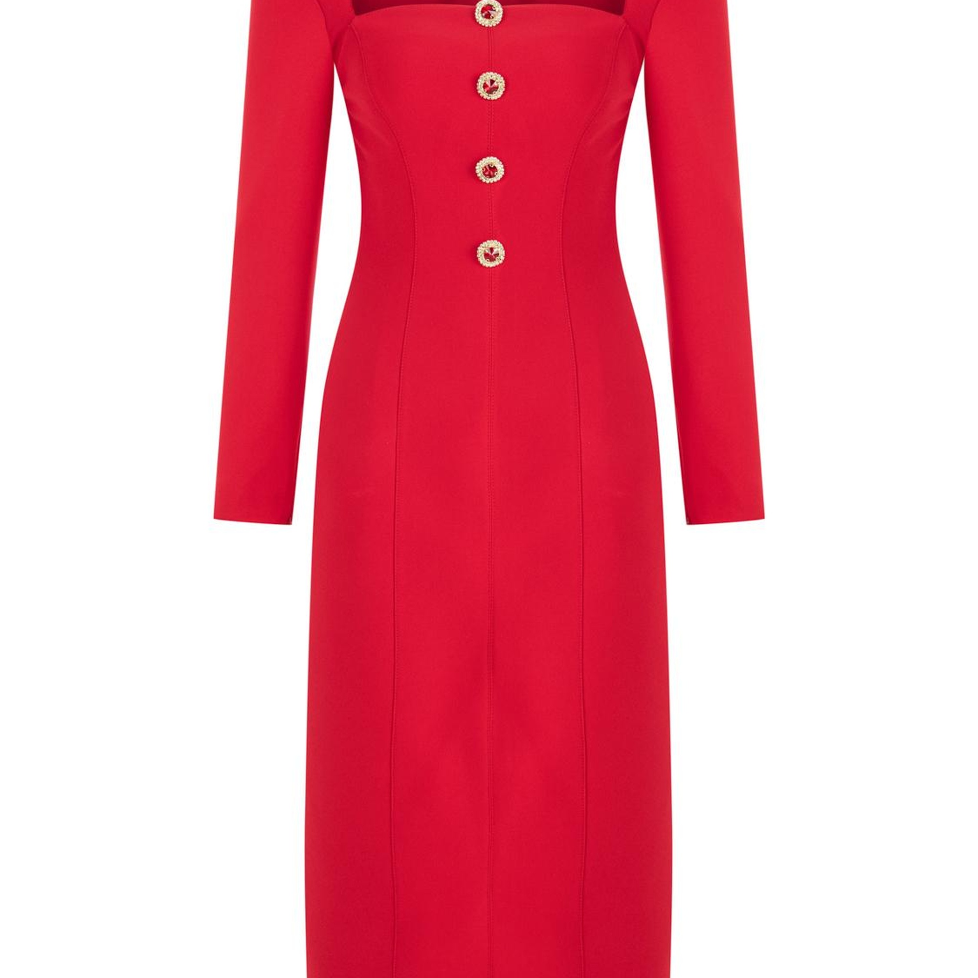 Kare Yaka Midi Elbise