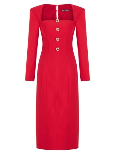  Kare Yaka Midi Elbise