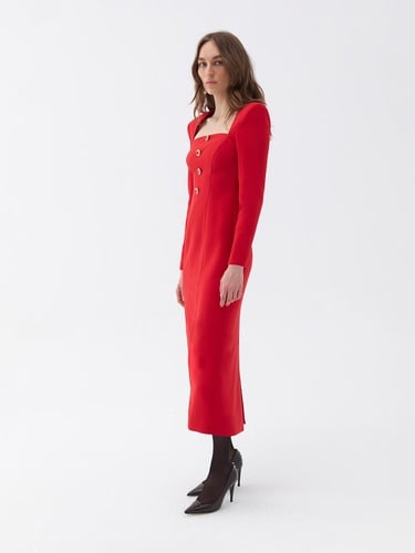  Kare Yaka Midi Elbise