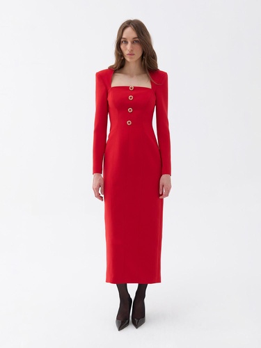  Kare Yaka Midi Elbise