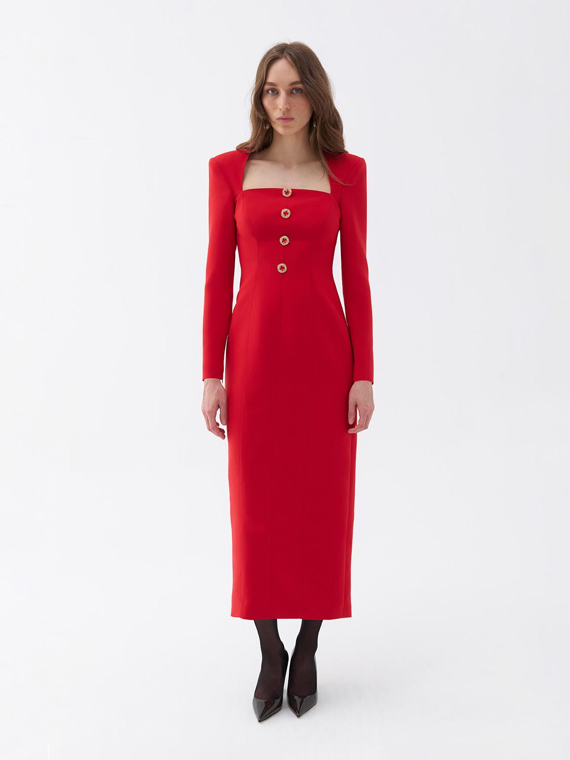  Kare Yaka Midi Elbise