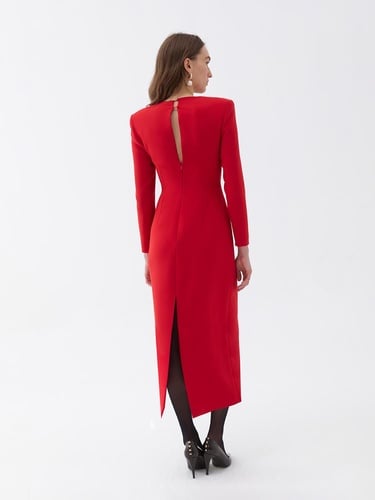  Kare Yaka Midi Elbise