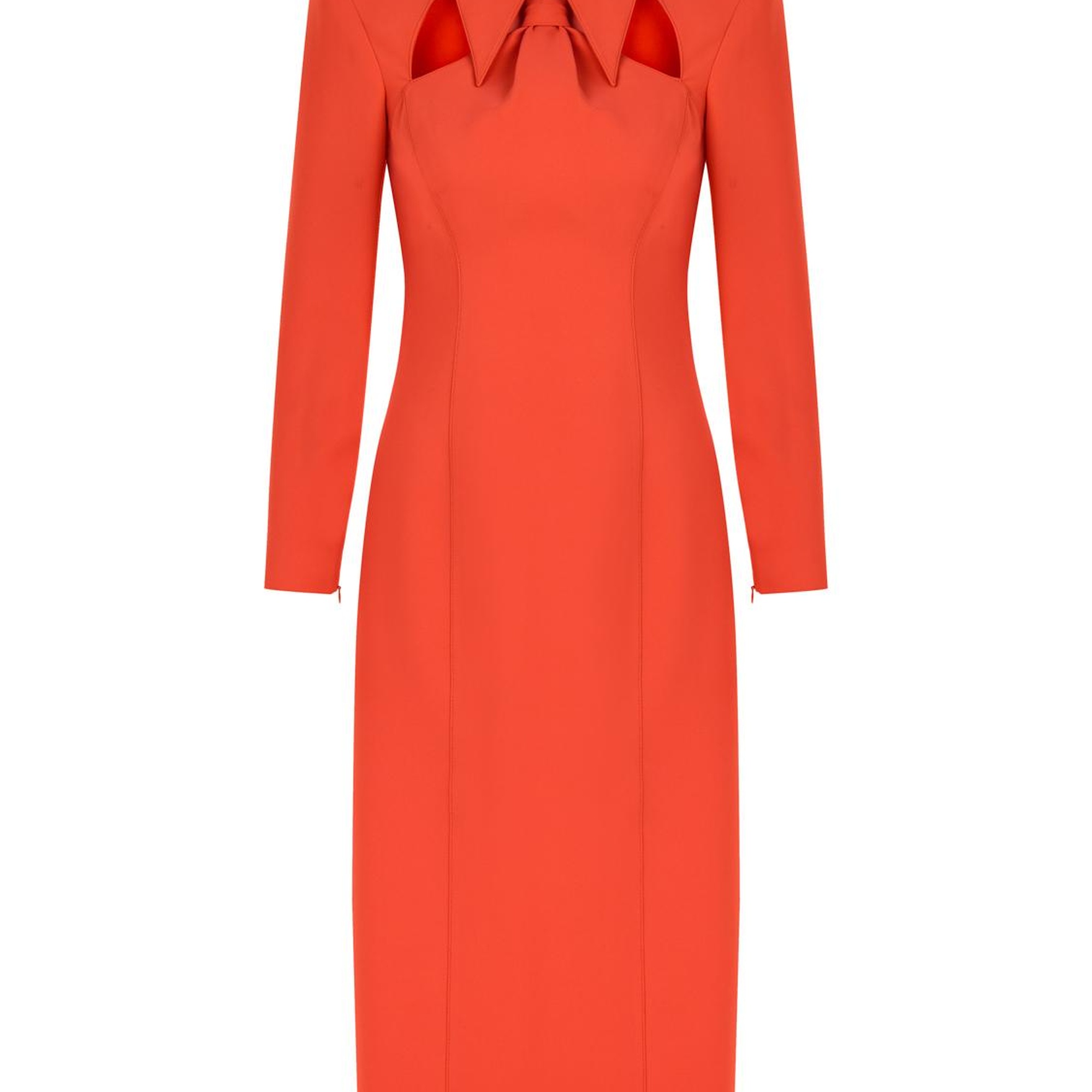 Vatkalı Kravat Yaka Midi Elbise