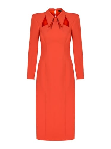  Vatkalı Kravat Yaka Midi Elbise