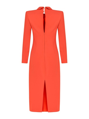  Vatkalı Kravat Yaka Midi Elbise