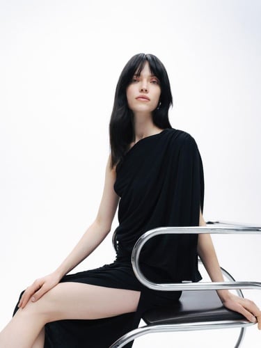  Drape Detaylı Maxi Elbise