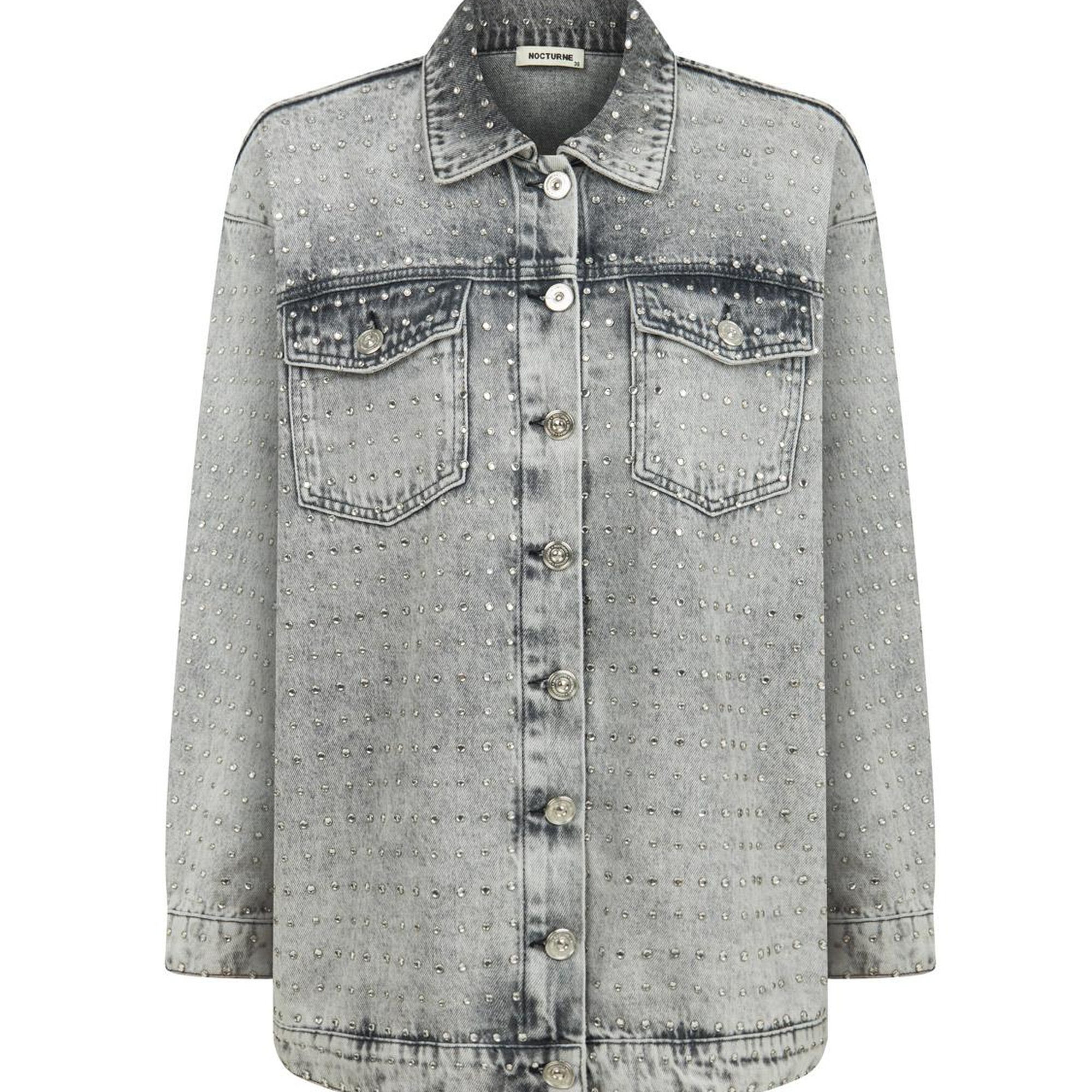 Oversize Taş Tasarımlı Jean Ceket