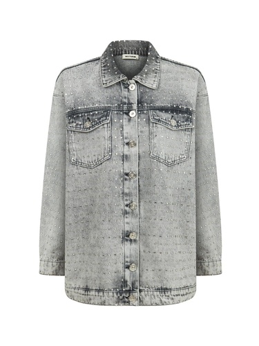  Oversize Taş Tasarımlı Jean Ceket