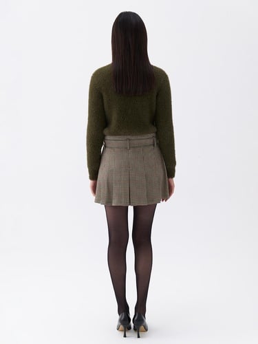  Kemerli Pileli Mini Etek