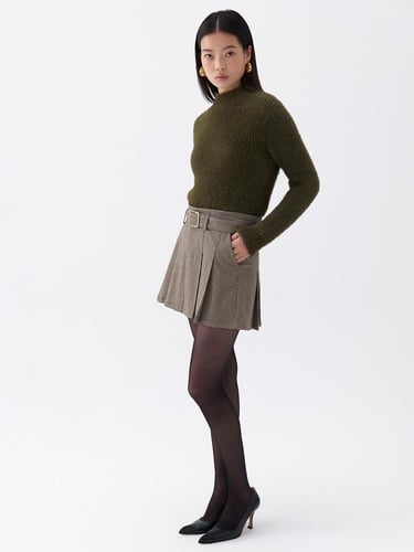  Kemerli Pileli Mini Etek