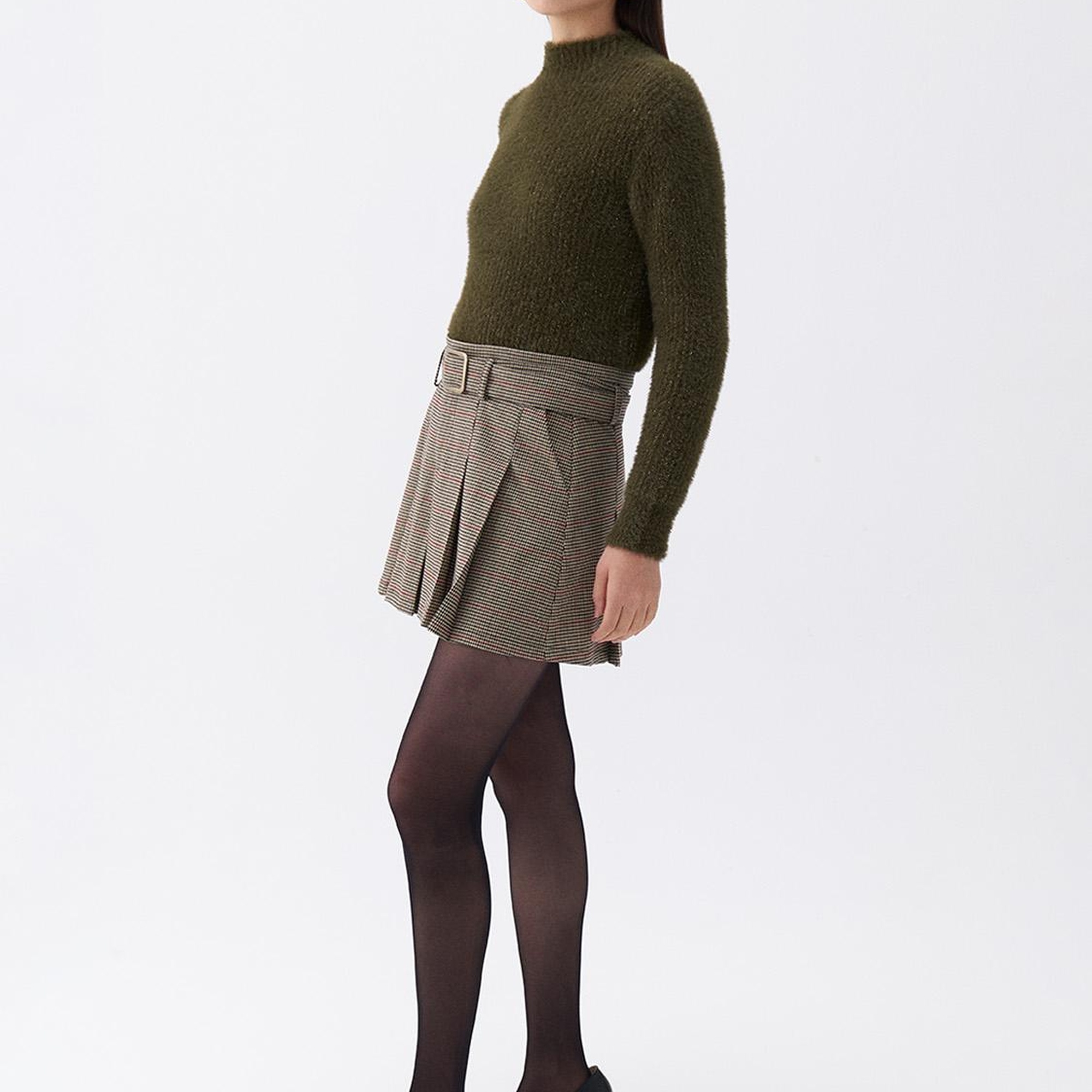 Kemerli Pileli Mini Etek