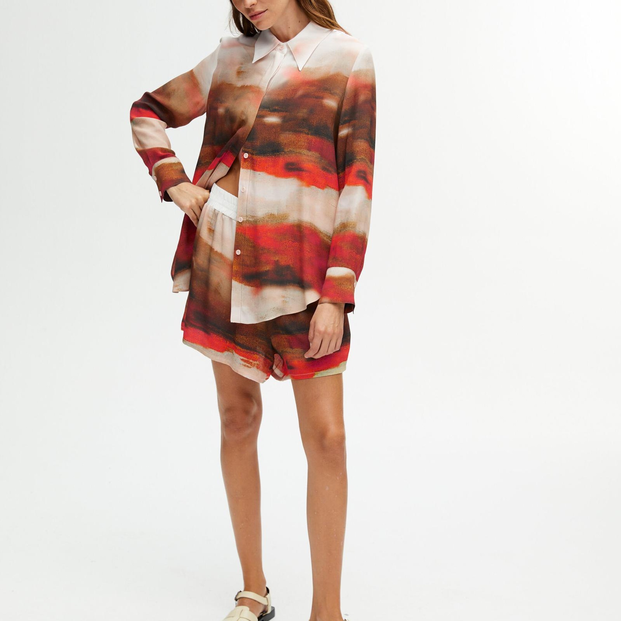 Desenli Yüksek Bel Şort