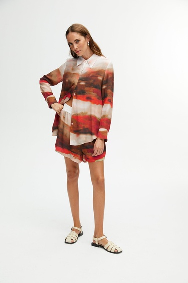  Desenli Yüksek Bel Şort