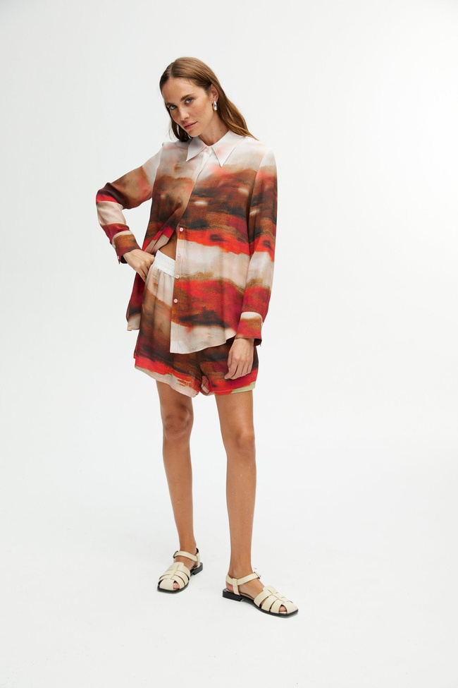  Desenli Yüksek Bel Şort