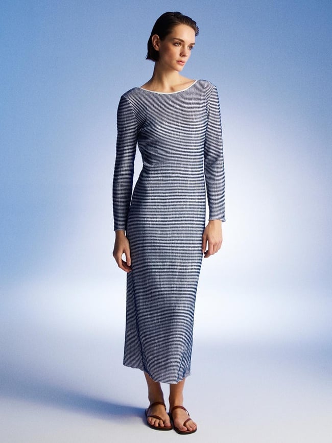  Sırt Dekolteli Çizgili Elbise