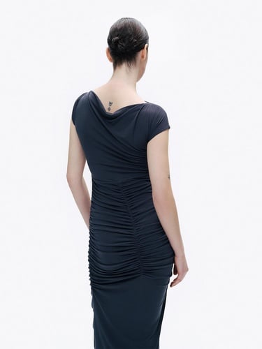  Drapeli Büzgülü Maxi Elbise