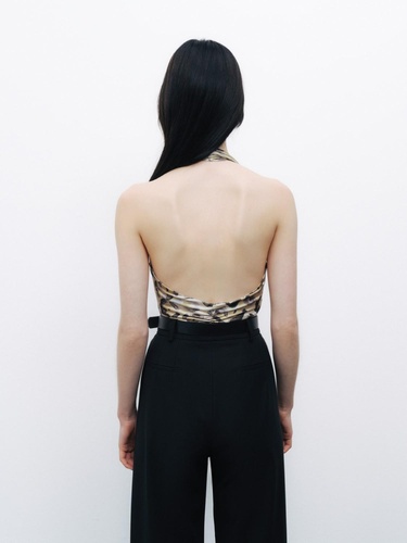  Desenli Halter Yaka Body