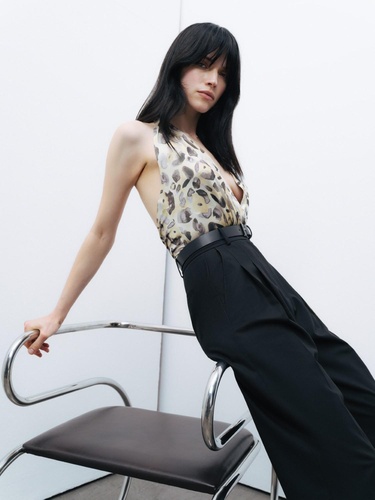  Desenli Halter Yaka Body