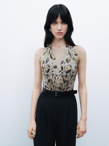  Desenli Halter Yaka Body